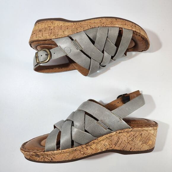 Born Blue Gray Leather Strap Sandals - Picture 4 of 10